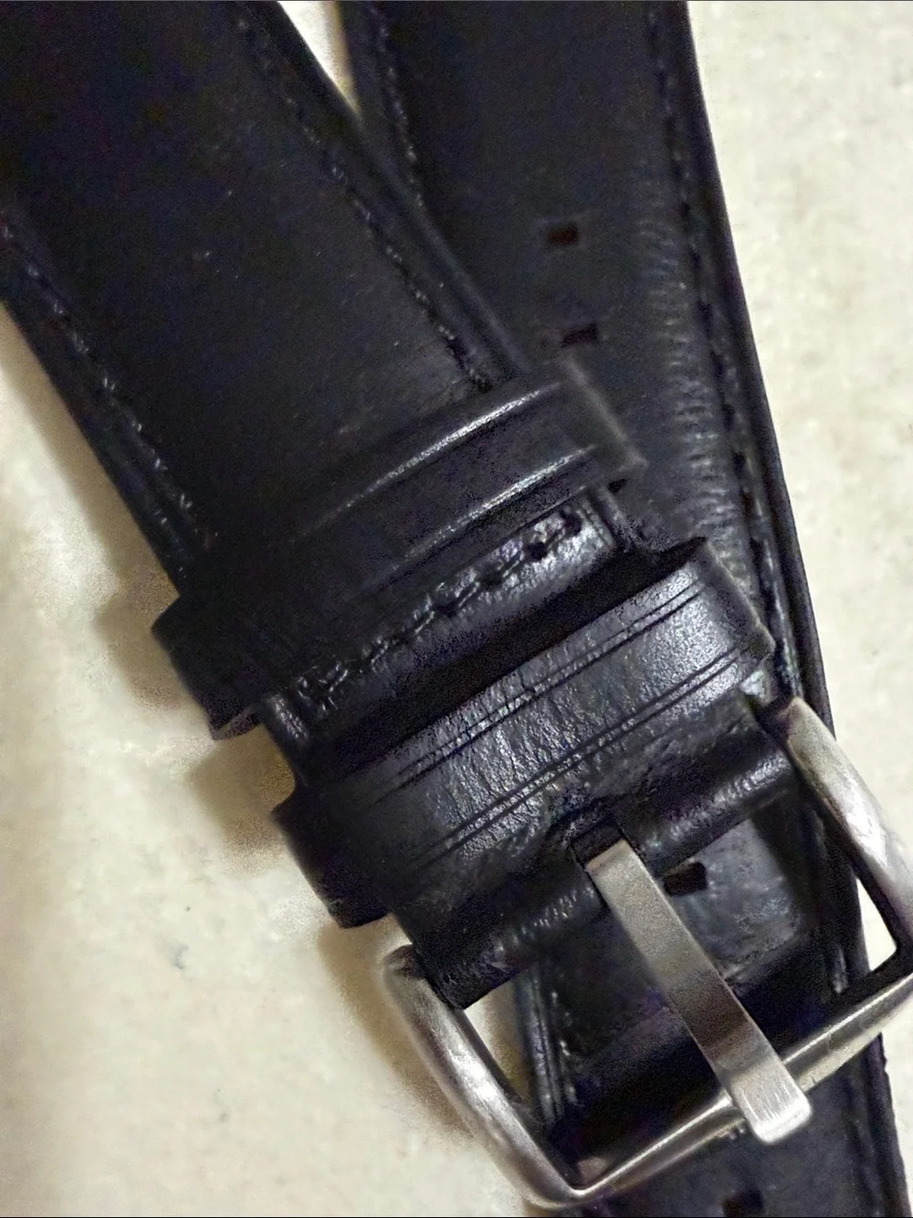 22mm Fossil Black Leather Watch Strap with Silver Buckle